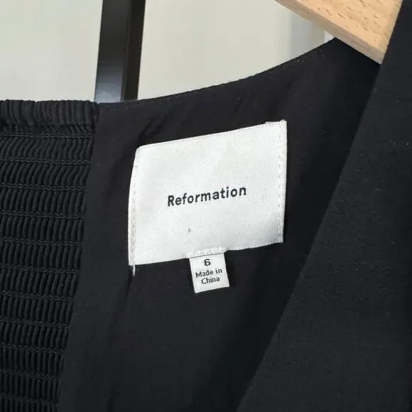 Reformation Black Scoop Neck Puff Sleeve Tiered Maxi Dress 6 Organic Cotton - Picture 6 of 7